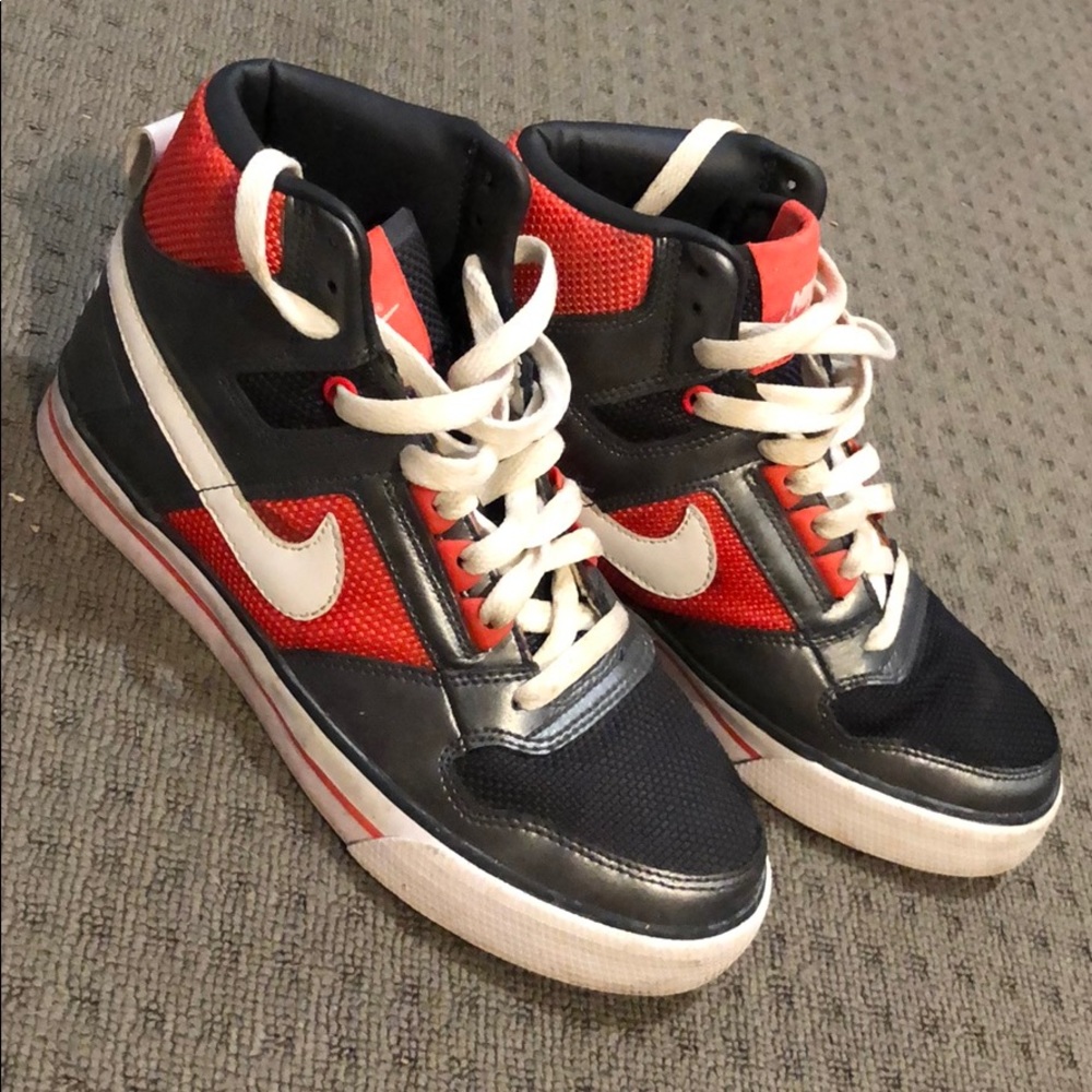 Grey and red(ish) Nike high tops